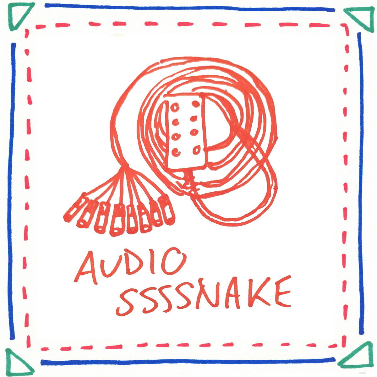 A messy Sharpie sketch of an audio cable with the words "audio ssssnake"